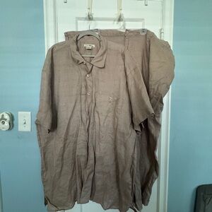Light Taupe Linen Button-Up Shirt - Casual Relaxed Fit With Pants.